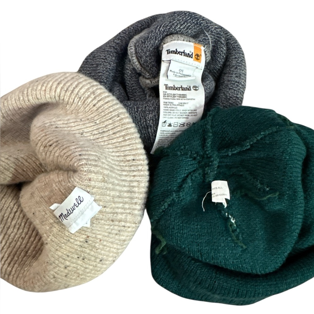 Timberland Madewell & Floral Print Winter Beanie Hat Bundle of 3 Cozy Beanies - Picture 3 of 3
